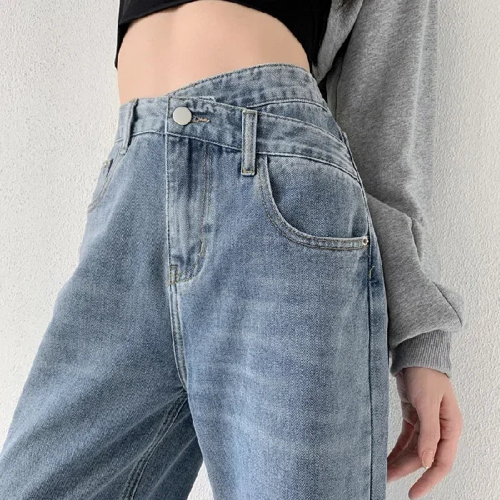 Wide Leg Pants Women Vintage Jeans High Waist Loose Fit Basics Full Length Pockets Button 2025 Casual Denims Straight Trousers Aviola