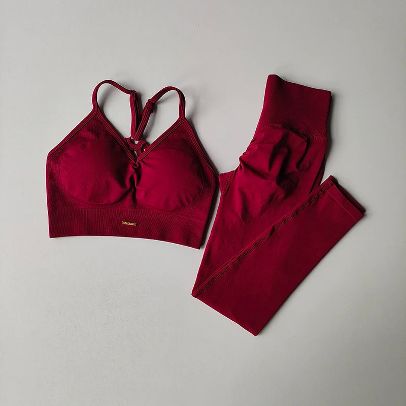 2PCS Women's Seamless Sports Bra Yoga Suit Quick-Dry Hip Lifting Fitness Gym Workout Sets Outfit Leggings Set Gym Wear Set Aviola