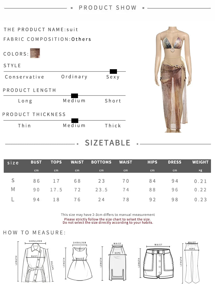 Nibber Lace-Up Women 3-Piece Set Sexy Mini Metal Ring Bra+Sexy Short+Hollow Side Slit Bead See Through Skirts Beach Party Bikini Aviola