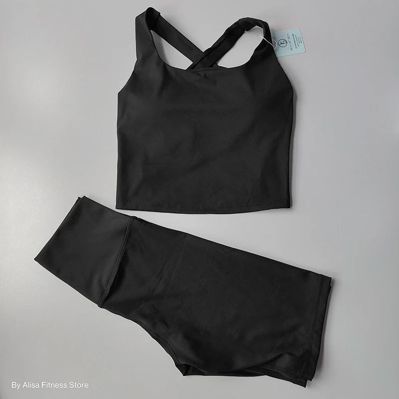 2PCS  Women Yoga Set Workout Sports Bra Set Sportswear Gym Clothing Fitness Long Sleeve Crop Top High Waist Shorts Sports Suits Aviola
