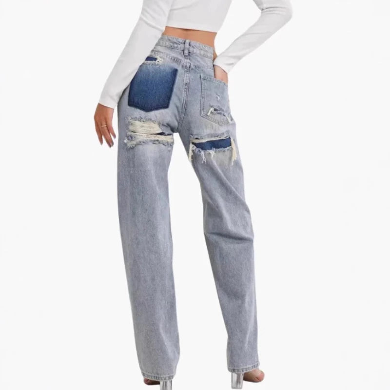 Jeans Women Denim Pant Straight Trousers Wide Leg Long Pants High Waist Y2k Streetwear Casual Mom Jeans Splice Elegant Work Aviola