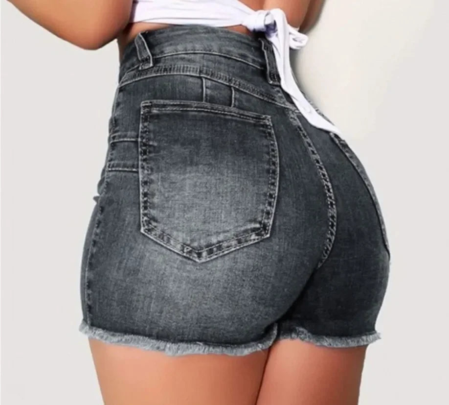 Shorts Denim Washed Women Jeans Tassel Solid High Waist Pockets Sexy Skinny Distressed 2025 Vintage Streetwear Spliced Aviola