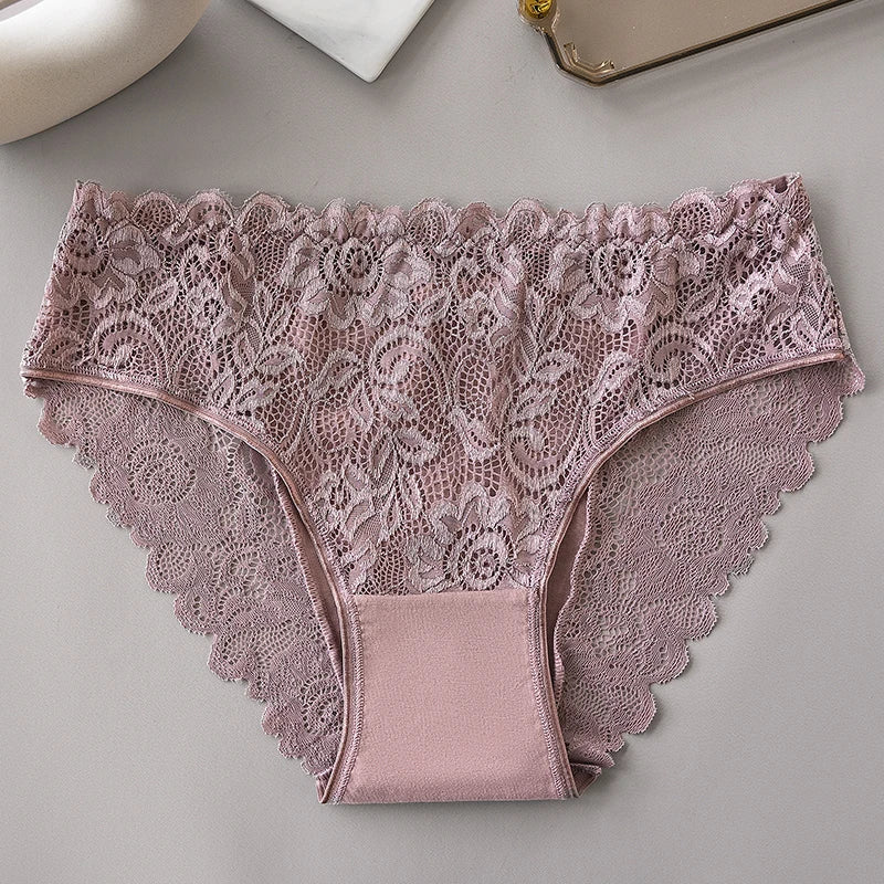 5PCS Cotton Panties Women's Fashion Floral Lace Briefs Set Patchwork Hollow Out Sexy Female Underwear Lingerie Aviola