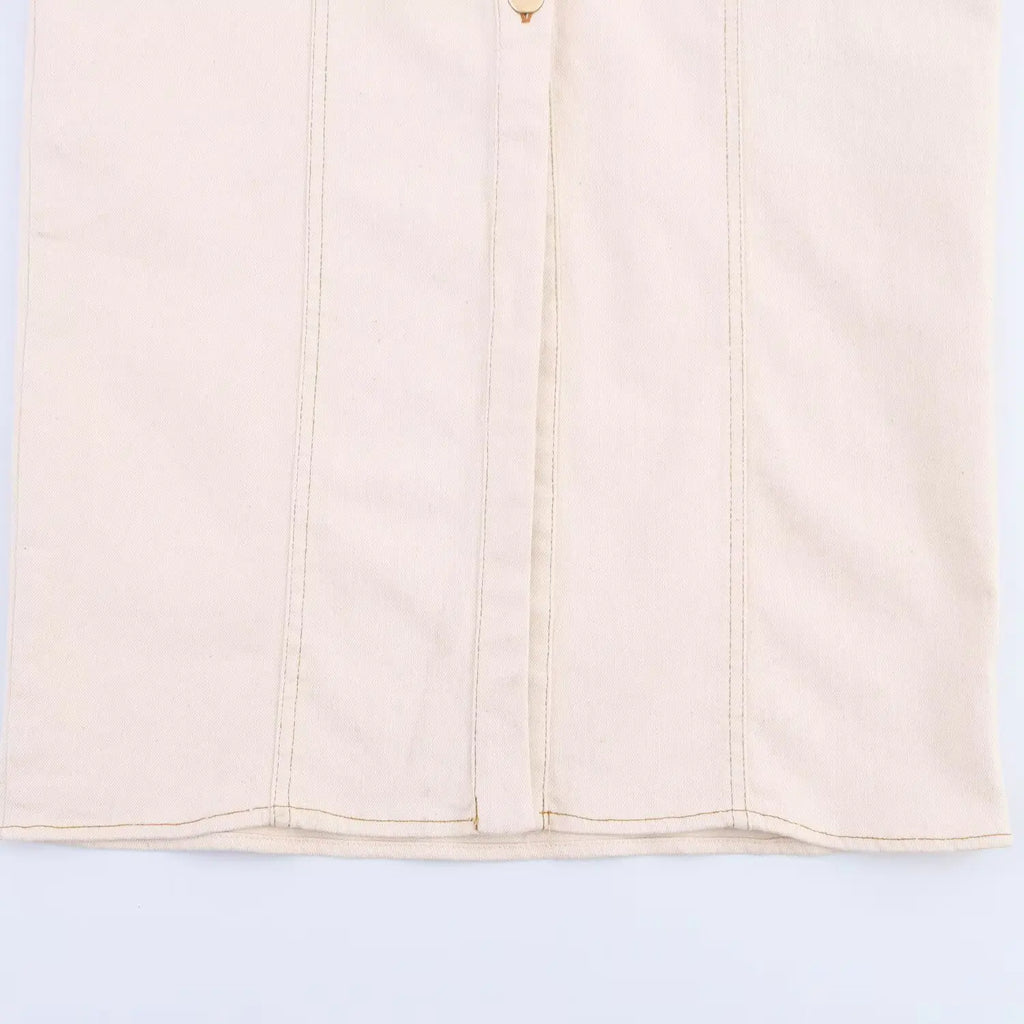 UNIZERA 2025 summer new traf women's elegant and fashionable pleated waist V-neck short-sleeved temperament denim dress