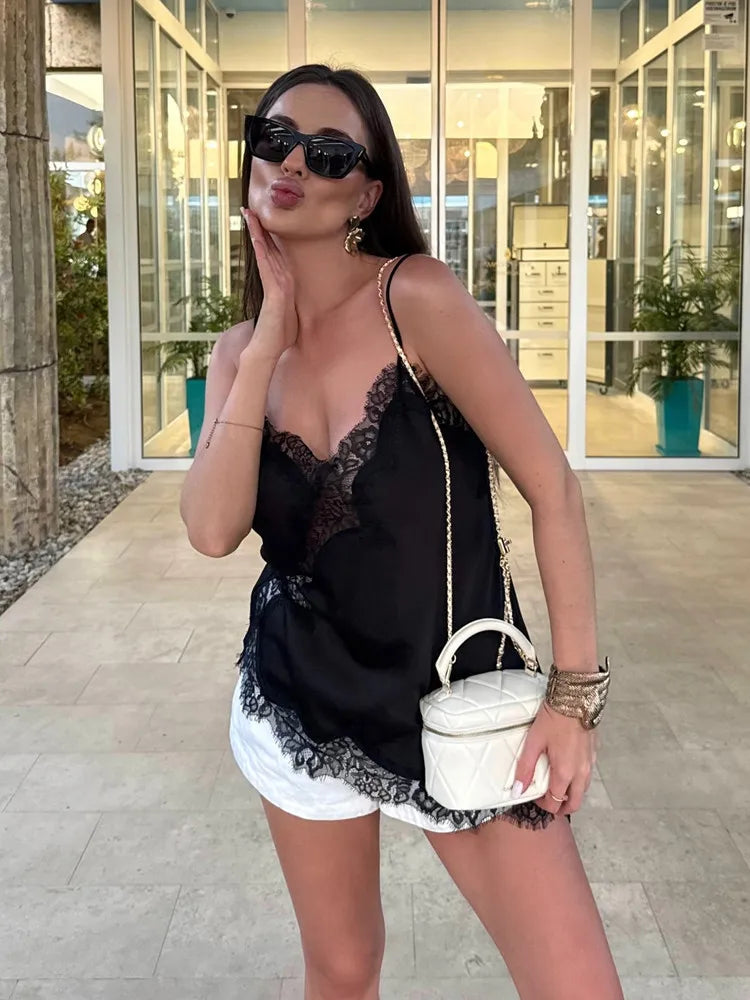UNIZERA Sexy Asymmetric Hem Lingerie Lace Decorated Suspender Top 2025 Summer New Arrivals Women's Clothing Aviola
