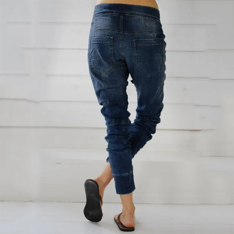 Pencil Denim Pants Women Jeans Ankle Length Pants Y2k Streetwear Spliced Pockets Mid Waist Washed Jean Skinny Casual Mom Aviola