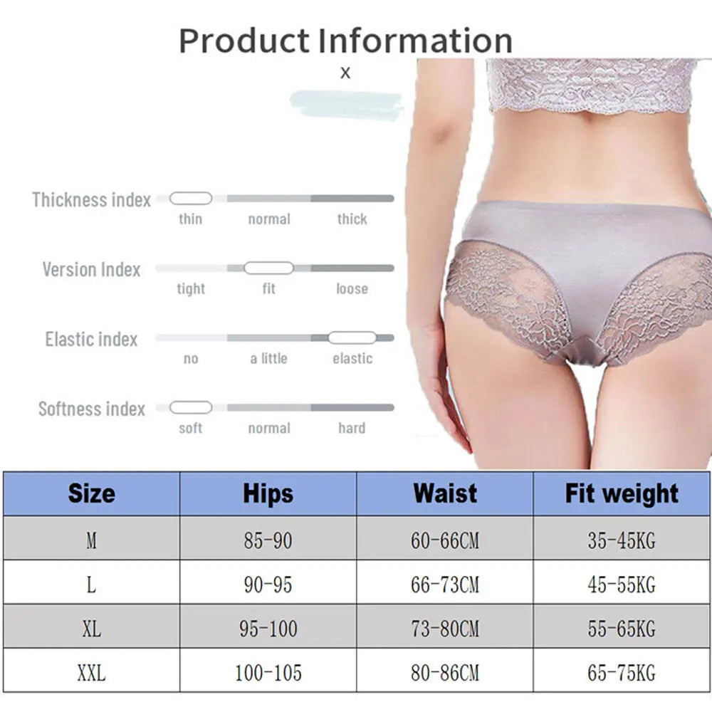 3pcs/Set Women Ice Silk Briefs Sexy Lace Panties Mid-low Waist Female Breathable Underwear M-XXL Aviola