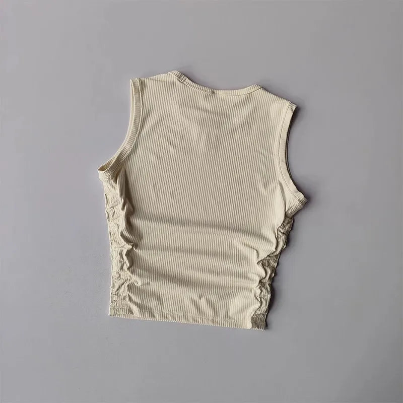 2024 Summer Women's Sports Vest Tank Vest Sleeveless Yoga Vest ruched Slim-fit Quick-dry Sports Tops Running Shirt Fitness Top Aviola