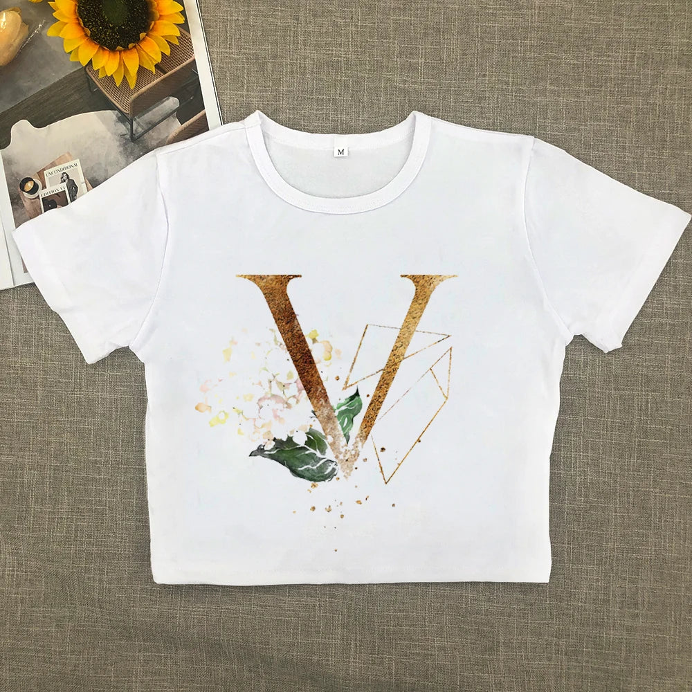 2024 Europe and the United States new printed art letter short sleeve women with street women T-shirt Y2K Aviola
