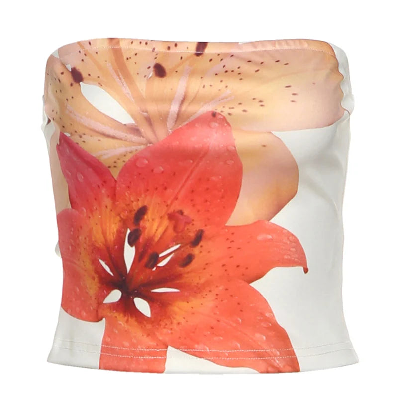 Nibber Colorful Wrap Tops Women Flower Print Chest Wrap Sleeve Backless Skinny Beach Party Simple Classic Summer Mini Clothes Aviola