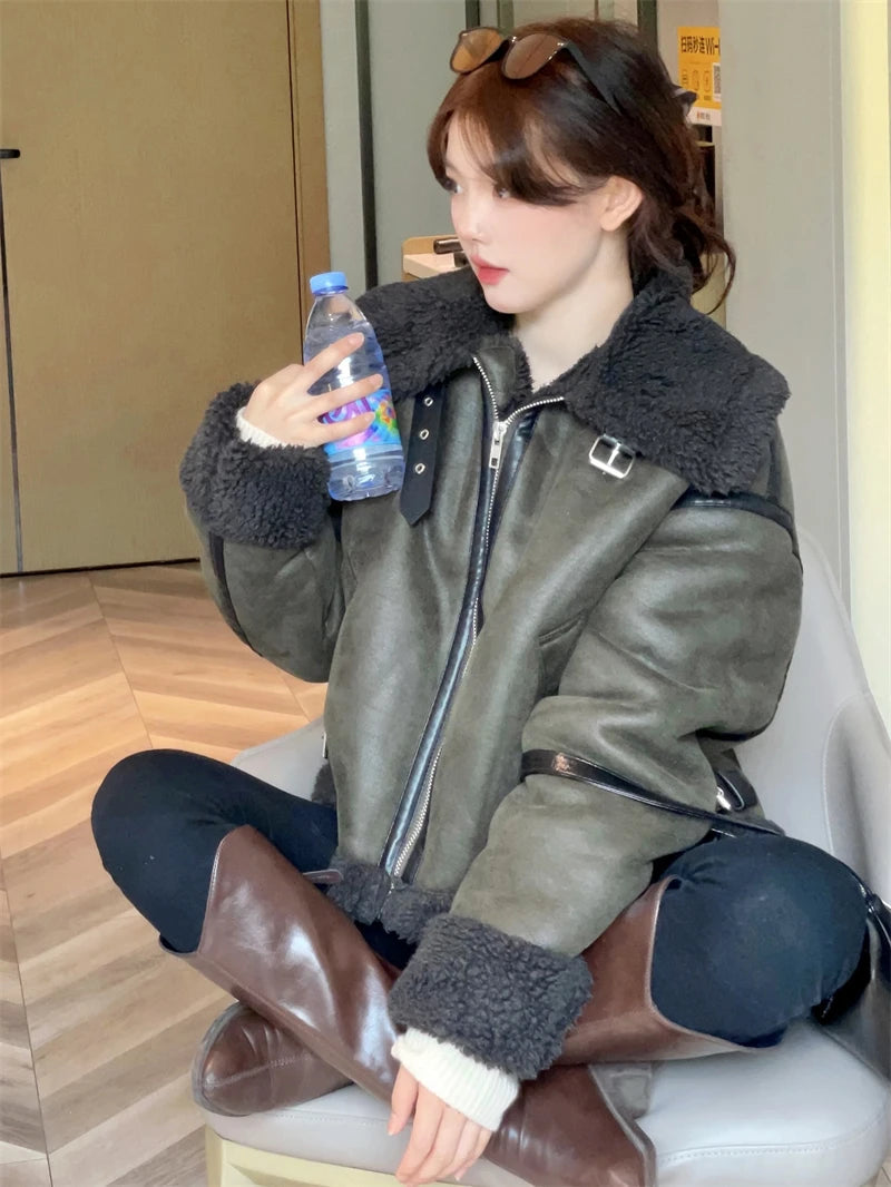 RARF 2024 women's thickened warm fur integrated grab fleece double-sided jacket jacket women's biker top Aviola
