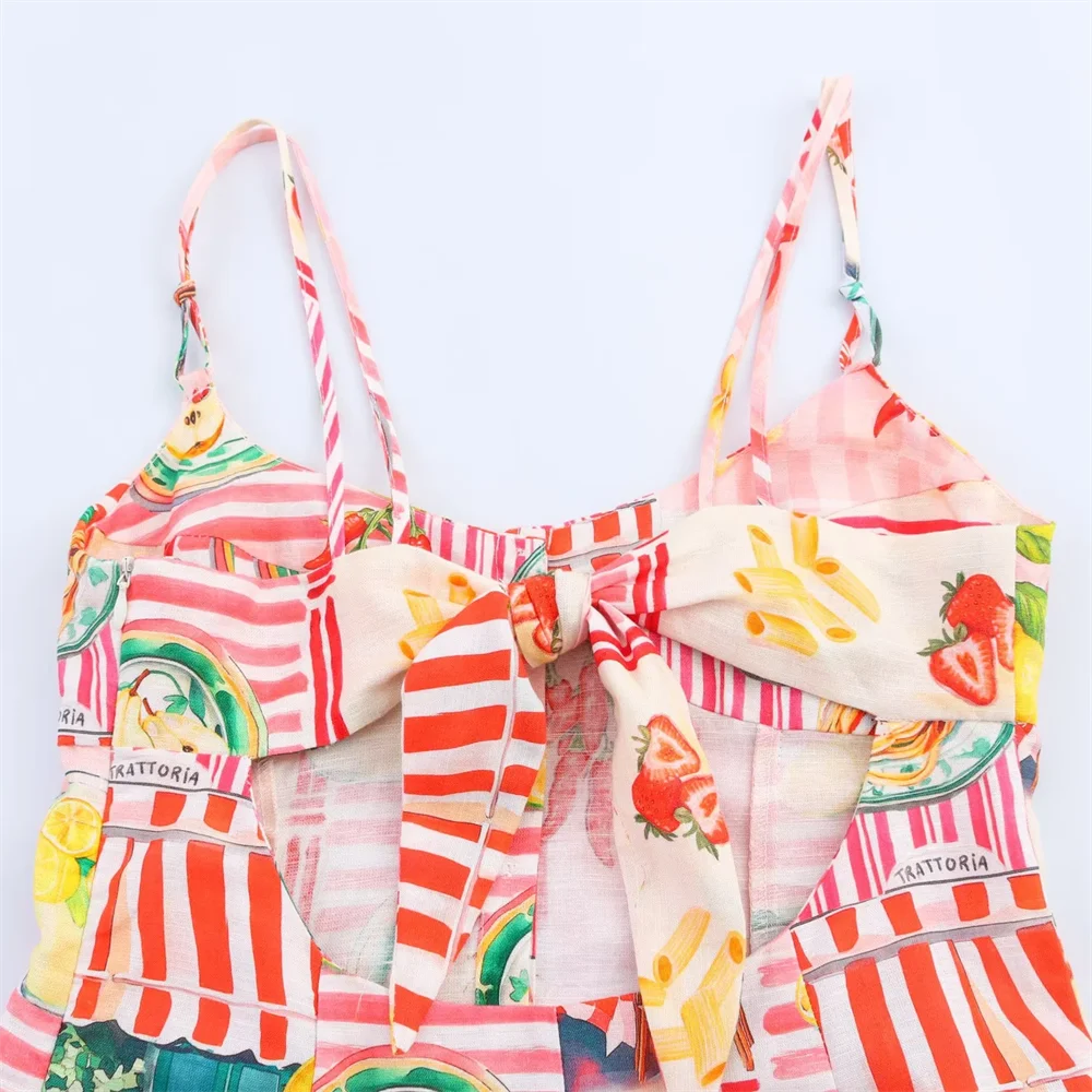 BM&MD&ZA2025Backless Fashion Printed Patchwork Suspender Dress Seaside Holiday Style Long Dress Summer Women's Wear Aviola