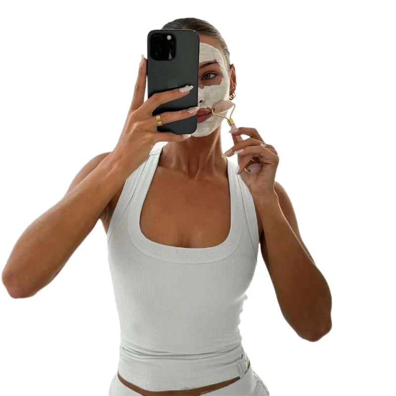 Nibber Sporty Women Vests Low-Neck Backless High Elasticity Solid Skinny Summer Trend Daliy Street Versatile Simple Mini Tops Aviola