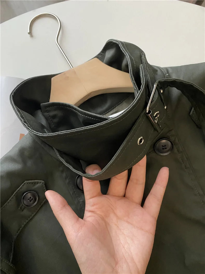 RARF 2024 autumn new women's fashion pocket double breasted waxed leather short trench coat women's top coat Aviola