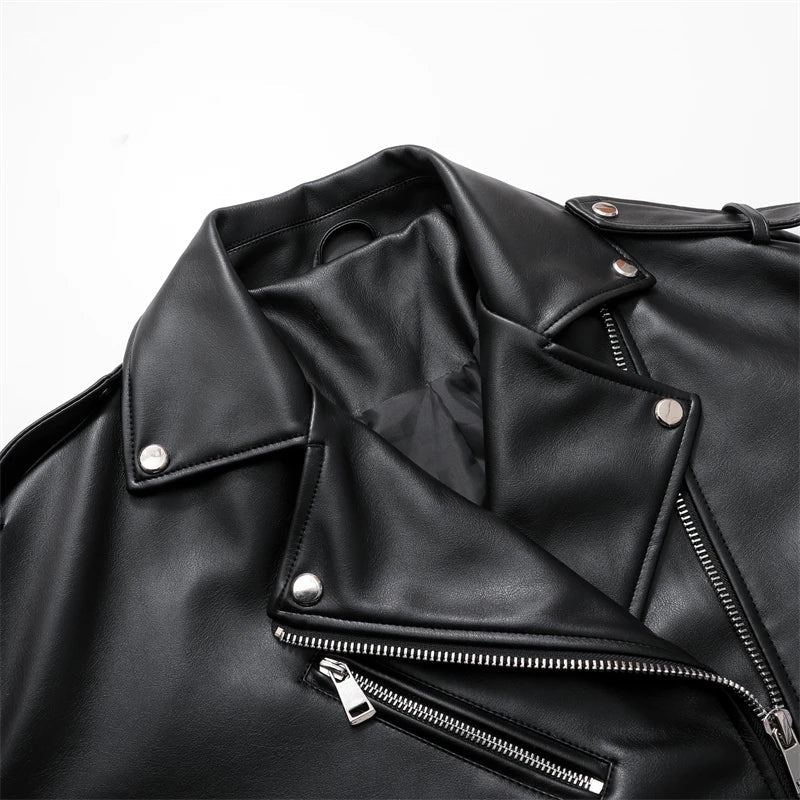 RARF  Women's new spring and autumn style black imitation leather locomotive style loose jacket coat handsome pu motorcycle top Aviola