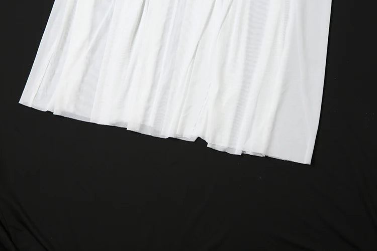 Nibber Patchwork Mesh Maxi Dress Women High Slits Folds Halter Bandage Backless Sleeveless Elegant Temperament Banquet Vestidos Aviola