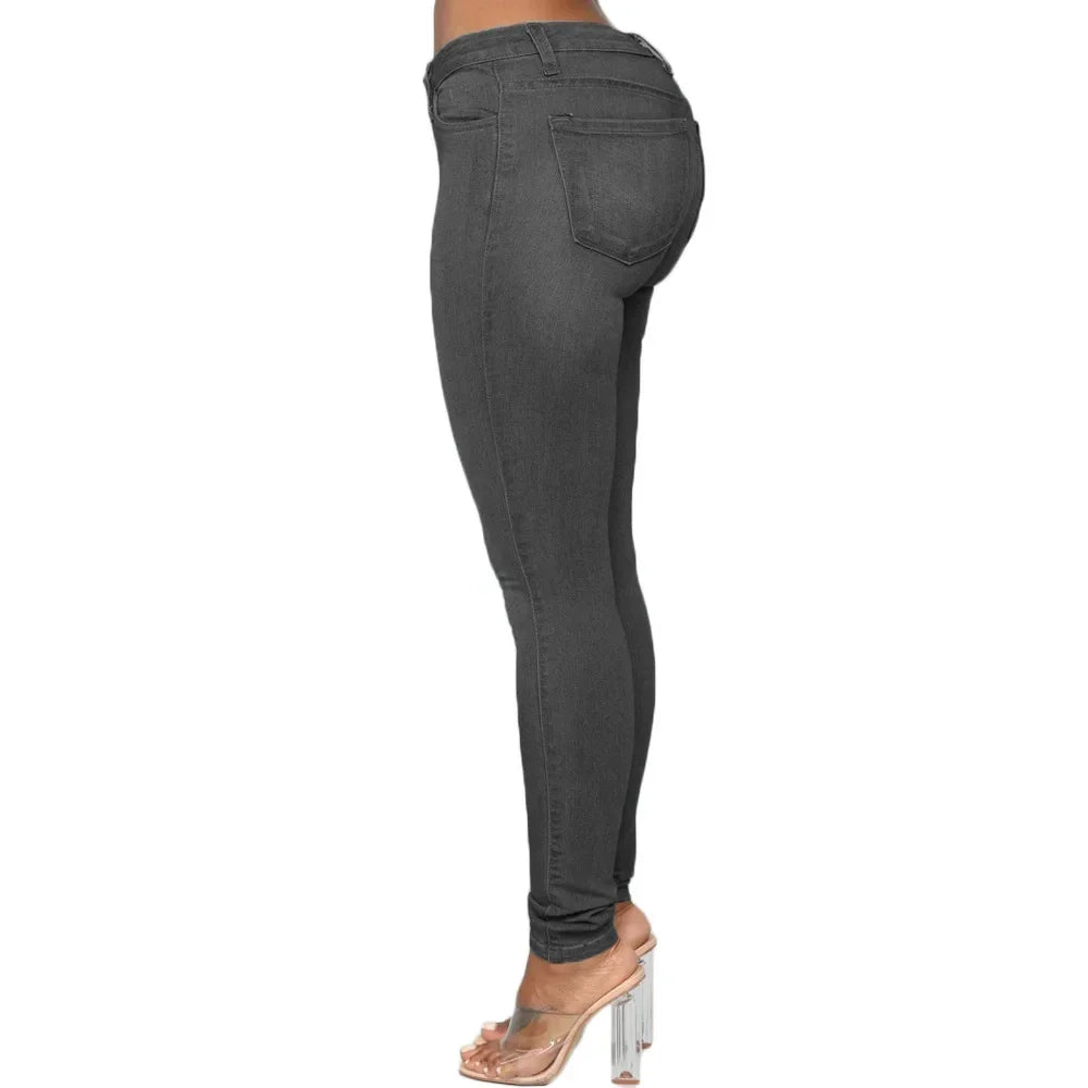 Sheath Pencil Jeans Women Pants Solid Vintage Skinny Ankle Length Pants Denim Mid Waist Washed 2025 Streetwear Slim Fit Jean Aviola