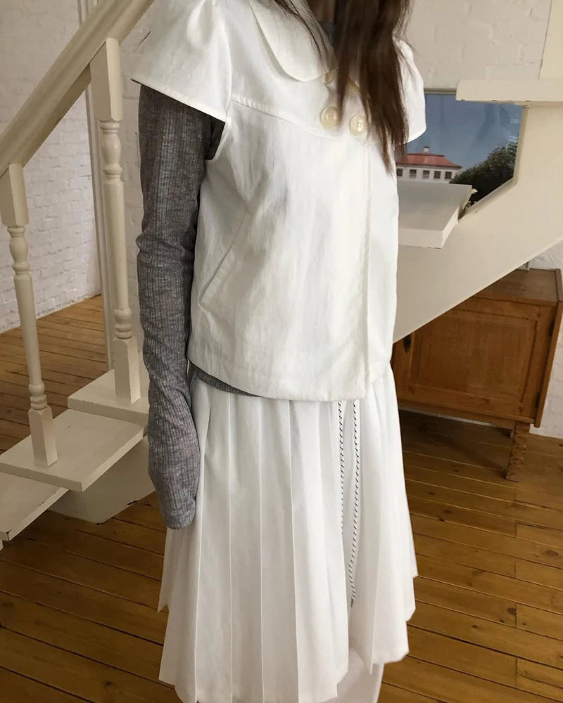 MEXZT Vintage Black Shirts Women Japanese Harajuku White Cropped Puff Short Sleeve Blouses Summer Korean Casual Design Tops New Aviola