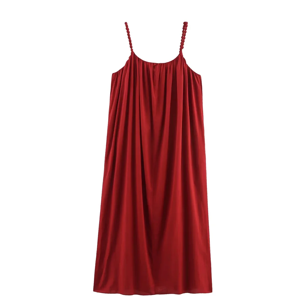 BM&MD&ZA2025beads decoration design loose casual versatile simple suspender dress summer new women's long skirt Aviola