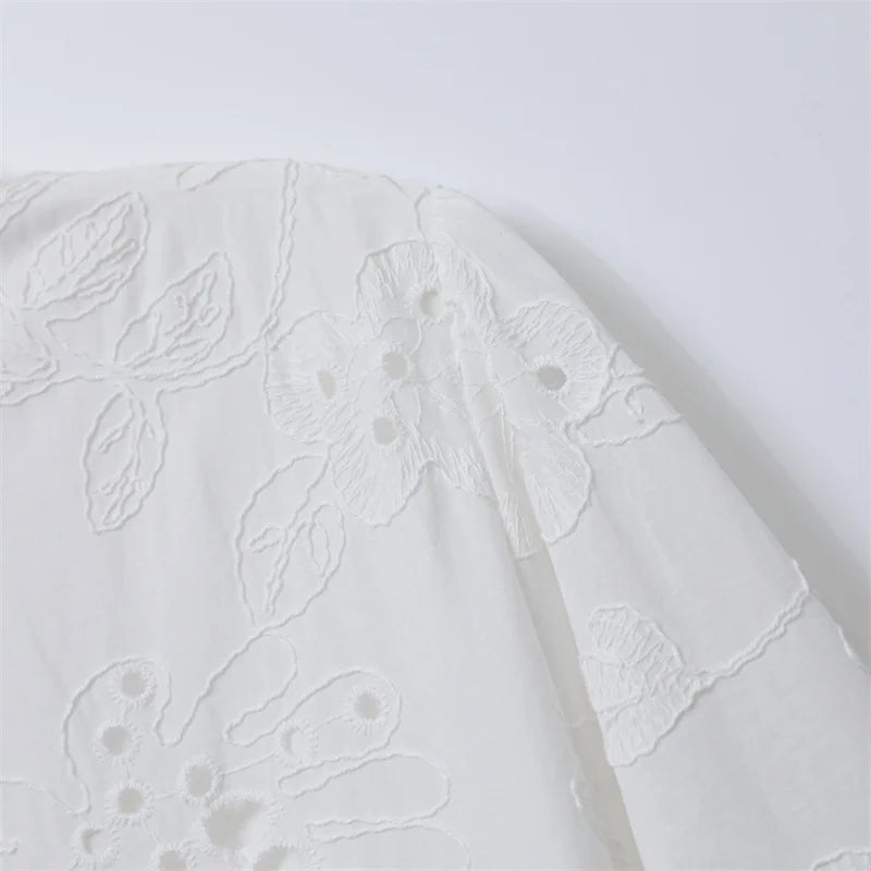 RARF  vestido elegante de encaje bordado para mujer, vestido blanco de empalme, Floral, ahuecado, suelto, informal, para fiesta Aviola