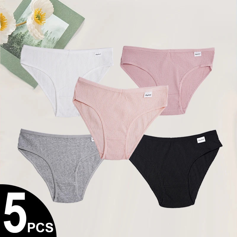 5PCS/Set Seamless Cotton Panties for Women Solid Color Briefs Sexy Low Waist Underpants Female Underwear Aviola