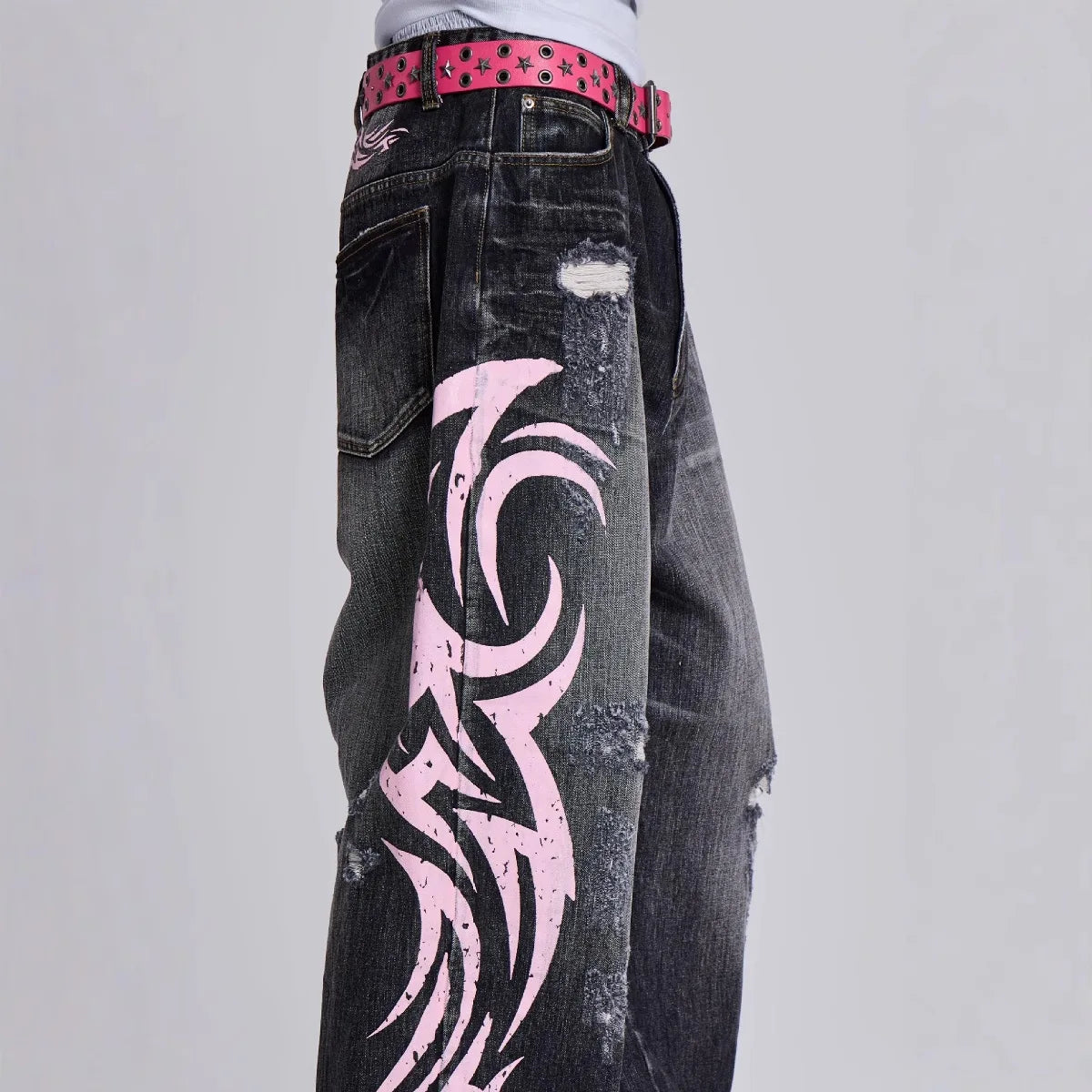 Denim Pant Women Jeans Wide Leg Long Pants Hole High Waist Straight Trousers Y2k Streetwear Print Mom Jeans Casual Loose 2025 Aviola