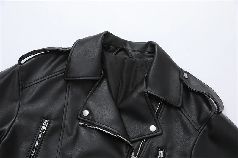 Chaqueta de cuero lavado con cinturón para mujer, abrigo corto con cremallera degradada y cuello vuelto Vintage, chaqueta elegan Aviola