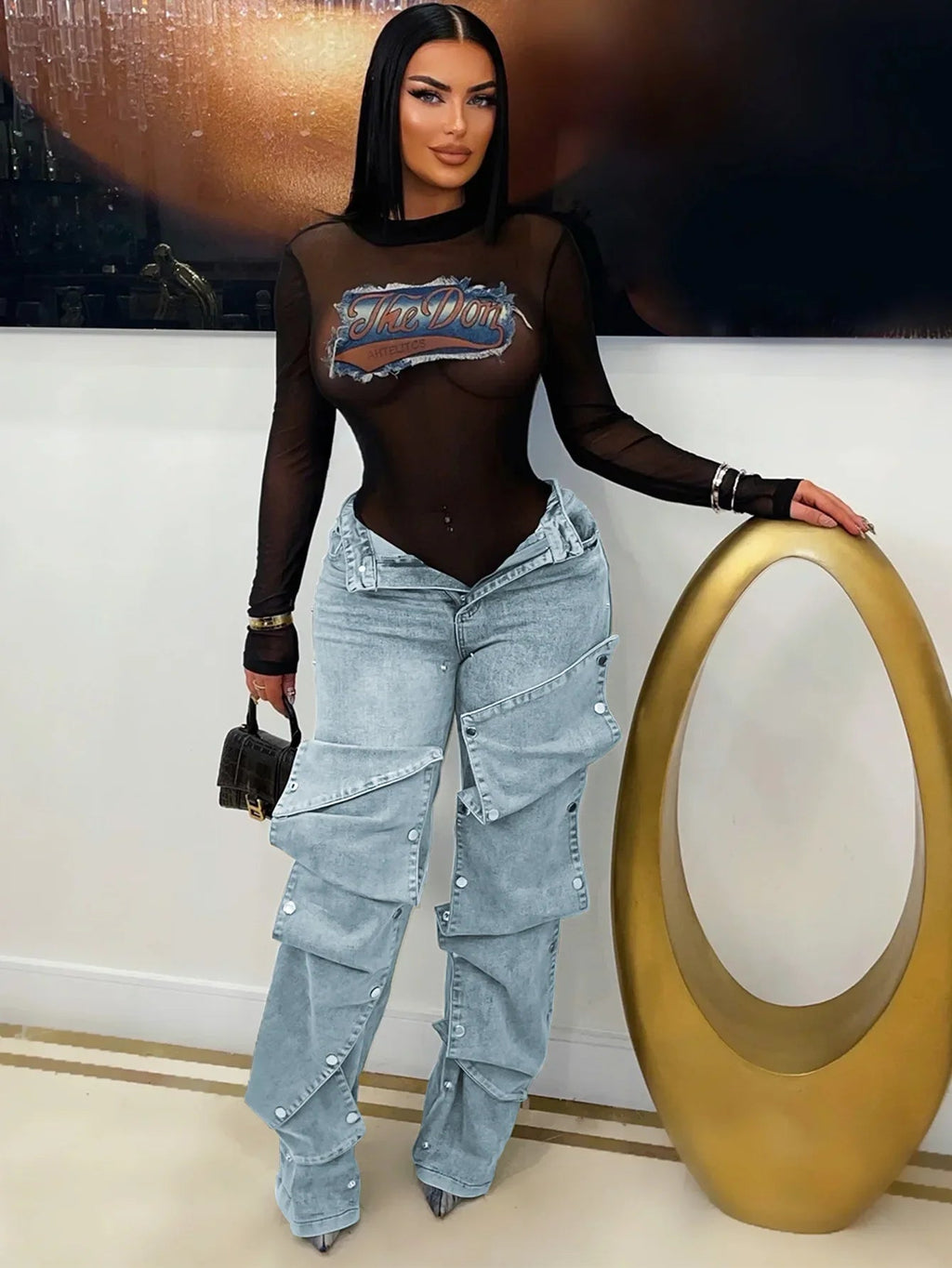 Jeans Denim Pants Women Straight Button Pockets High Waist Mom Floor Length Washed Distressed Strech Trousers 2025 Streetwear Aviola