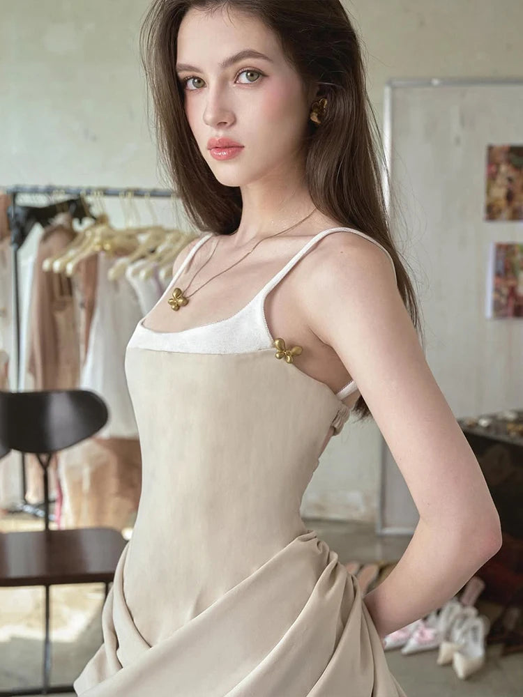 Nibber Backless Dress Women Patchwork Square Collar Sleeveless Ruffles Cross Hem Slim Classic Summer Birthday Party Mini Bodycon Aviola