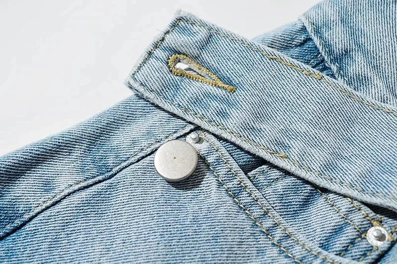 Spliced Wide Leg Denim Pants Women Ankle Length Jean Solid Loose Pockets High Waist Washed Vintage Jeans Zipper Fly Basics 2024 Aviola