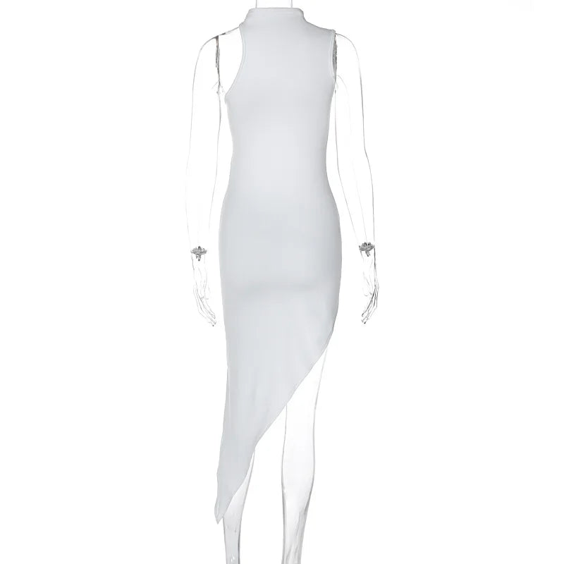 Nibber Rings Patchwork Dress Women Sexy Irregular Hollow Sleeveless Midnight Hottie Club Party Hipster Solid Slits Long Bodycon Aviola