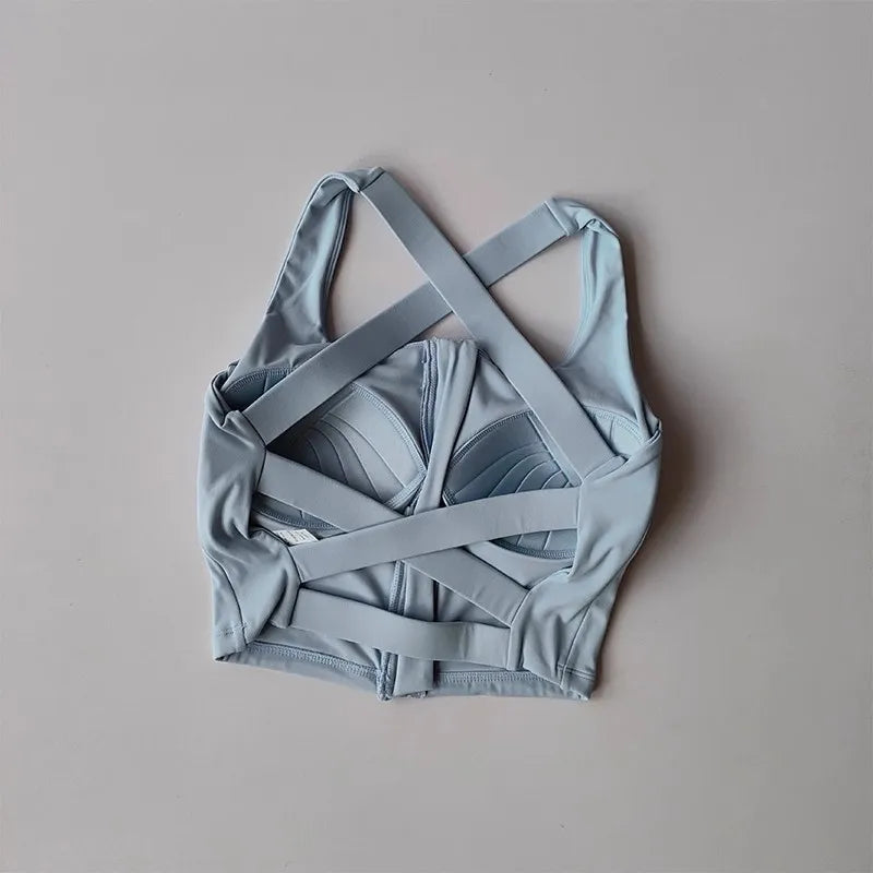 Women Fitness Underwear Yoga Bras cross Back Beauty Sports Bras Front Zippe Top Bra Sexy Breathable Underwear For Women Gym Top Aviola