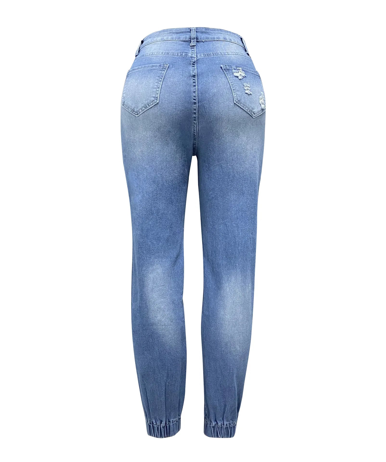 Women Denim Jeans Ankle Length Print Holes Pencil Pants Pockets Washing Slim Basics Zipper Fly Spring Flat Slight Strech Aviola