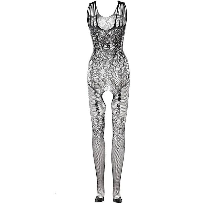 See Through Erotic Open Crotch Lingerie Women Mesh Hollow Bra Set Sexy Bodysuit Lace Rose Print Bodystockings Porn Underwear Set Aviola