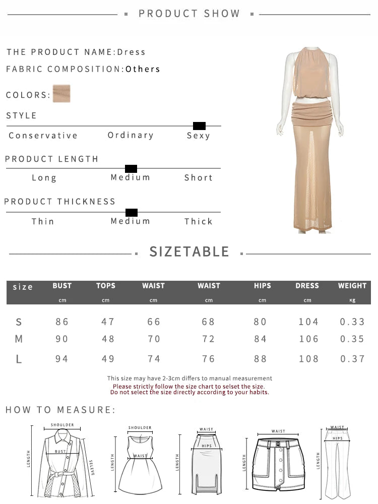 Nibber Vacation Sexy Women 2 Piece Set Elegant Y2K Backless Halter Folds Tank Tops+Long Skirts Summer Beach Party Clubwear Aviola