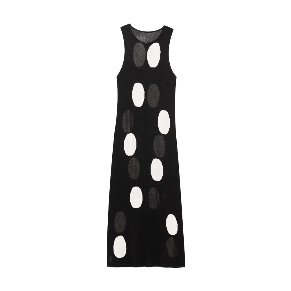 BM&MD&ZA2025polka dot knitted sleeveless round neck contrast color long dress long skirt summer women's clothing Aviola