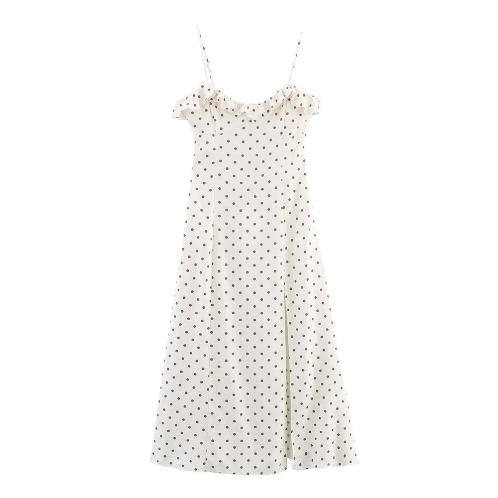 BM&MD&ZA2025French polka dot ruffled back strap bow decoration V-neck suspender waist dress long skirt Aviola
