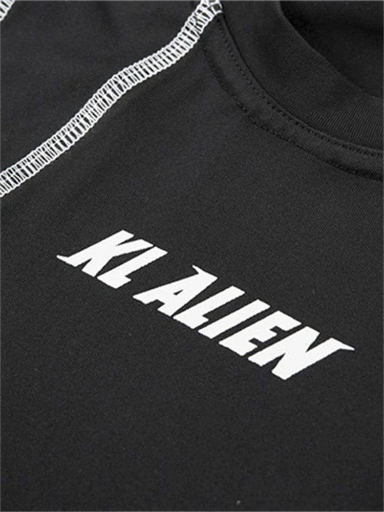 Nibber Mesh Patchwork Letter Print Bodysuits Women Full Sleeve Turtleneck Biker New Fashion Female Top Street Casual Rompers Aviola