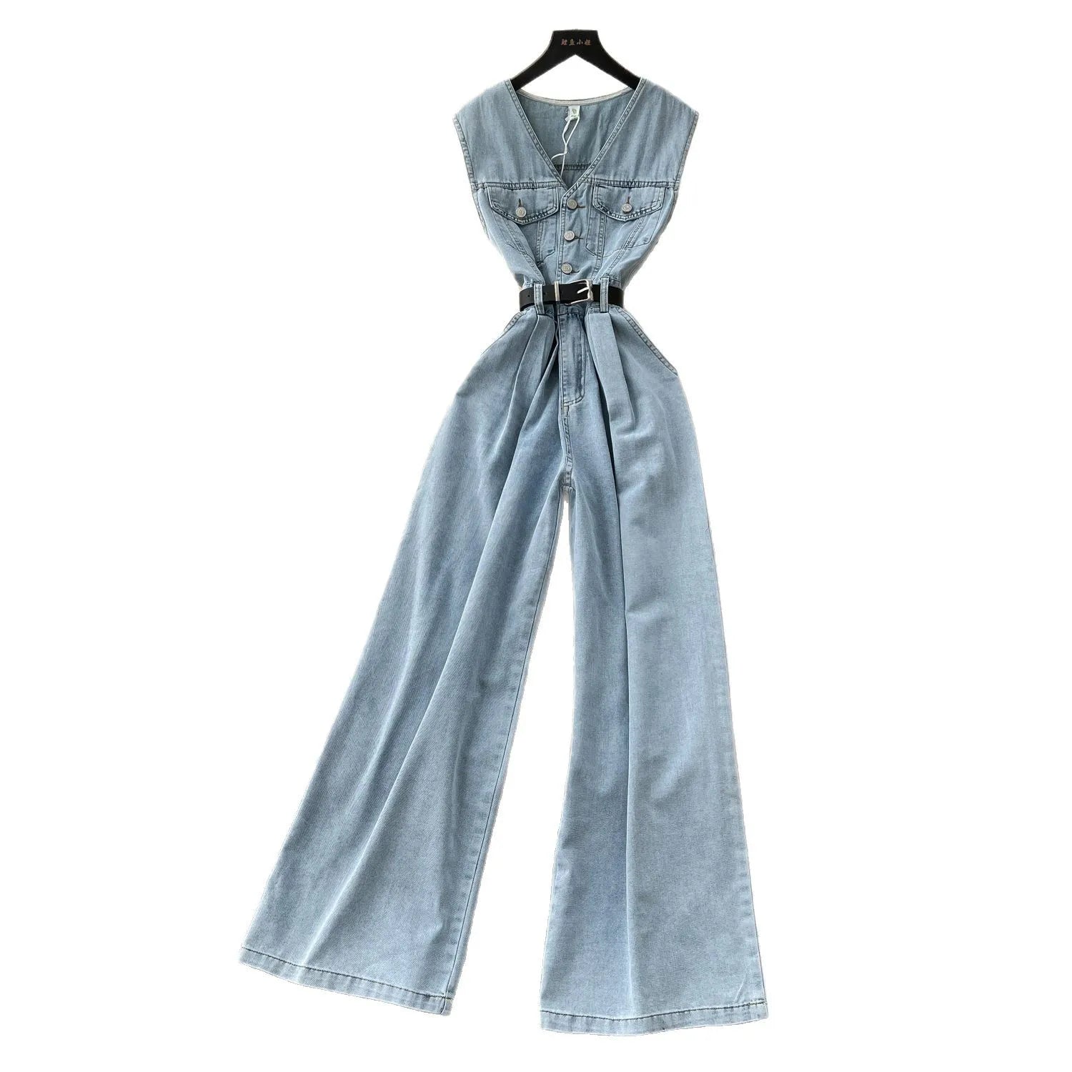 Denim Jumpsuits Women One Piece Wide Leg Pants Washed Distressed Sleeveless Pockets 2025 Streetwear High Waist Jeans Trousers Aviola