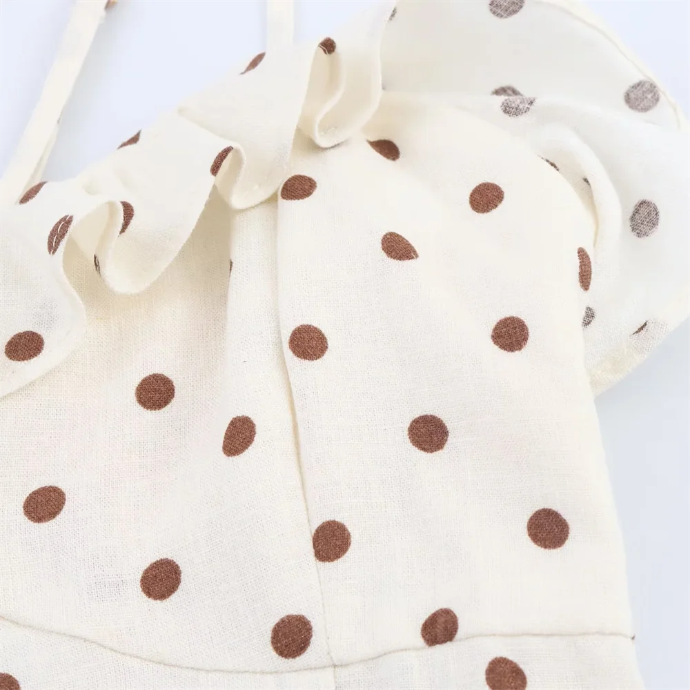 BM&MD&ZA2025French polka dot ruffled back strap bow decoration V-neck suspender waist dress long skirt Aviola