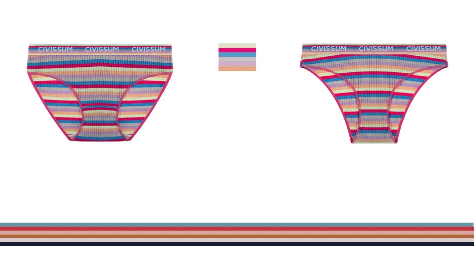 Women Cotton Seamless Panties Female Plus Size Sweety Underwear Sexy Colorful Rainbow Striped Lingerie Girls Cute Briefs NK606 Aviola
