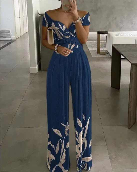 Floral Print Jumpsuit Women Summer Y2k Straight Party Overalls Y2k Club Romper Elegant Off Shoulder Sleeveless Party Jumpsuits Aviola