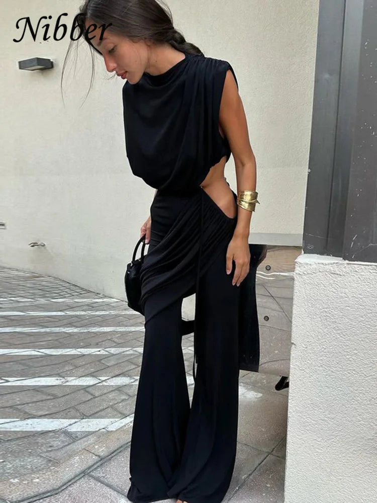 Nibber Classic 2 Piece Set Elegant Ruched Summer Women Chic Irregular Tank Tops+Skirts Pants Matching Casual Basic Streetwear Aviola