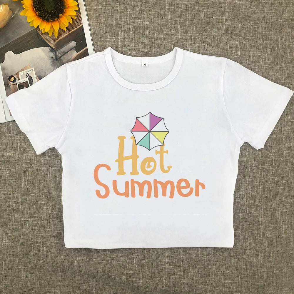 2024 Europe and the United States street new print season art text short sleeve women Y2K women's T-shirt vest halter Aviola