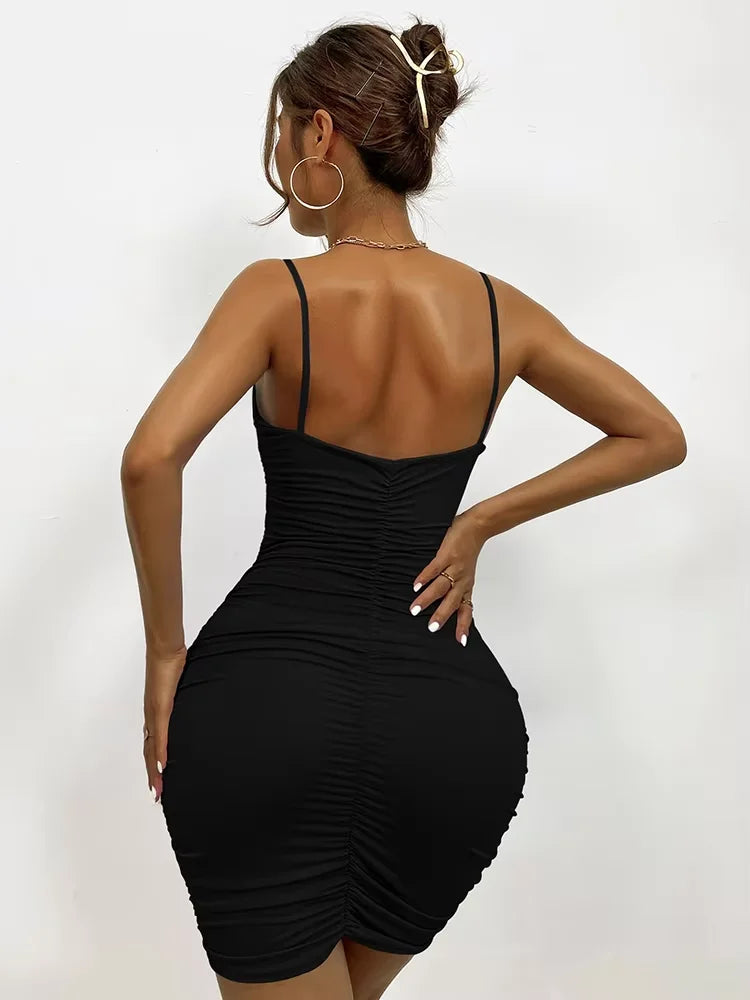 European and American summer women's sexy V-neck pleated backpack hip suspender skirt Aviola