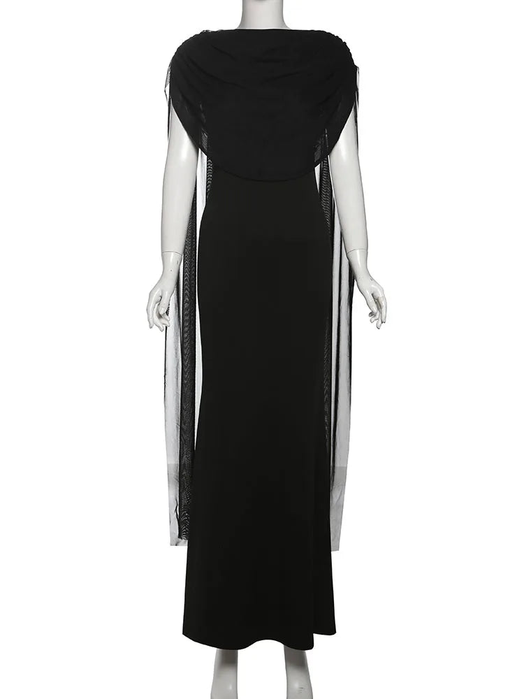 Nibber Backless Maxi Dress Women Folds Tassel Sleeveless Skinny Solid High Stretch Elegant Banquet  Birthday Party Long Bodycon Aviola