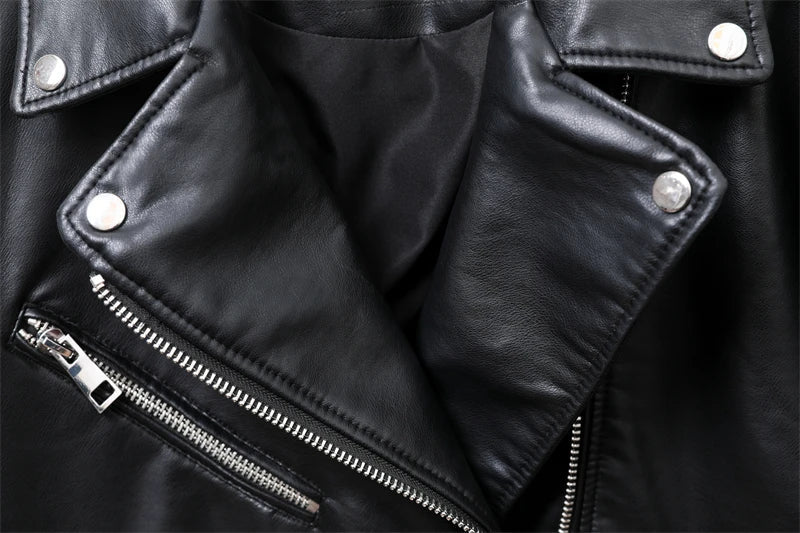 RARF  New 2024 Women's motorcycle leather PU imitation leather loose jacket black jacket Aviola