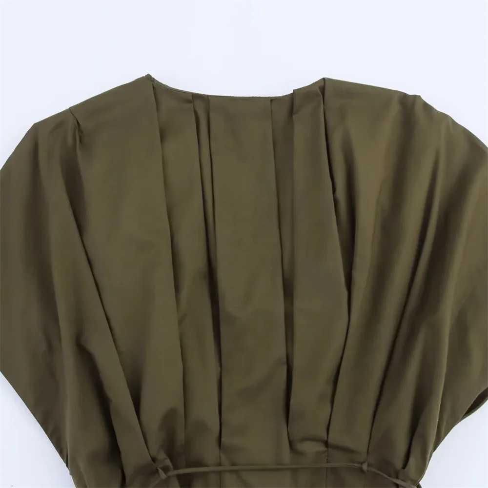 BM&MD&ZA2025Deep V-neck Pleated Shoulder Sleeve Loose A-line Dress Summer New Arrivals Women's Clothing Aviola