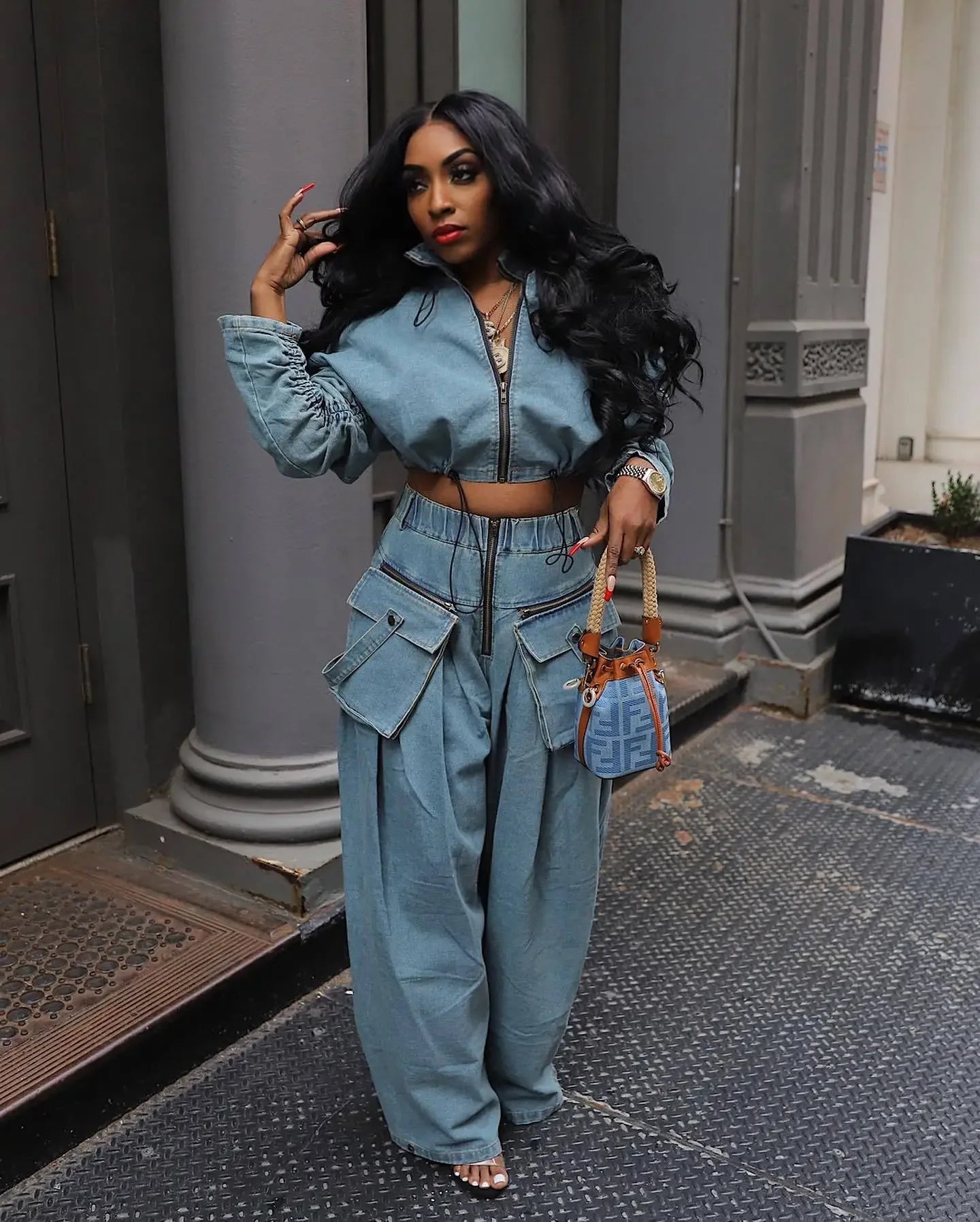 Denim Two Piece Sets Women Coat Jacket Wide Leg Pants Jeans Suits Matching Sets Trousers Outfits 2025 Y2k Streetwear Party Aviola