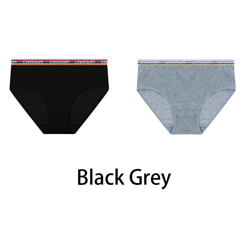 2PCS/Set Women Cotton Rainbow Letter Panties Sexy Plus Size Underwear Lingerie Mid Waist Comfortable Briefs NK609 Aviola